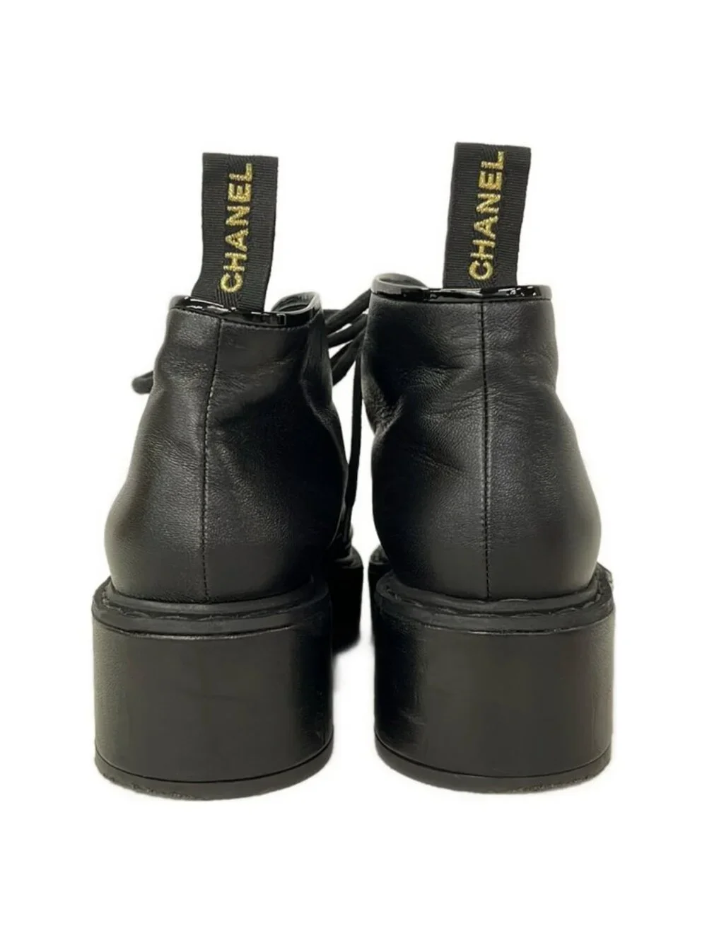 Chanel Short Boots 36 C Black CC Logo Pearl Leather Lambskin